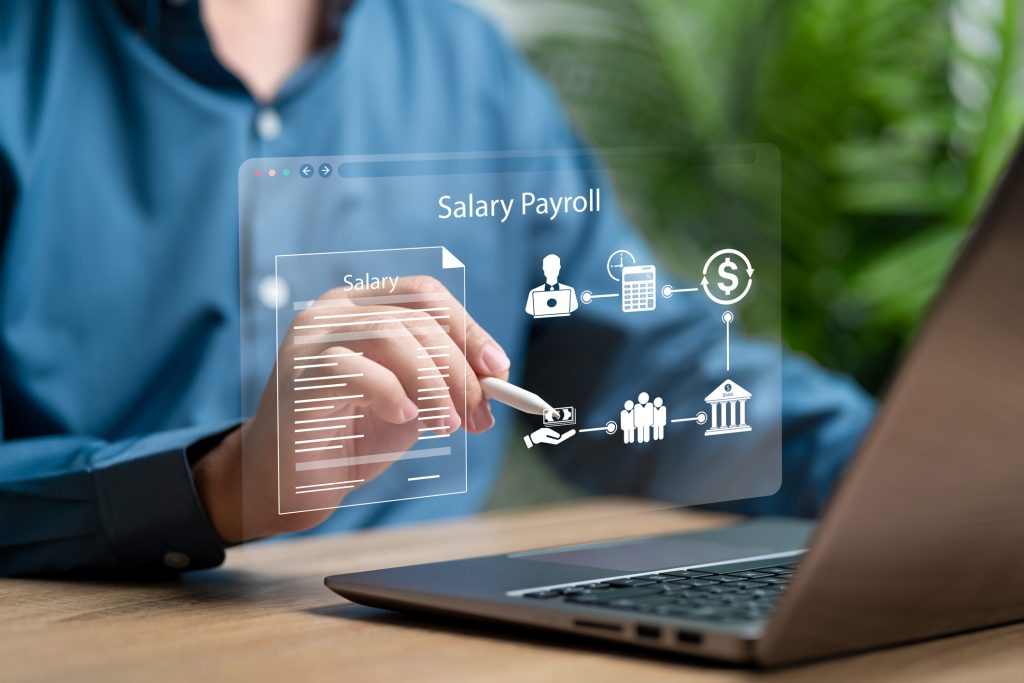 Salary, Payroll Automation system concept, Businessman management Payroll, Business finance management, Technology for payment salary, Financial, Accounting, Banking, Employee salary, Application